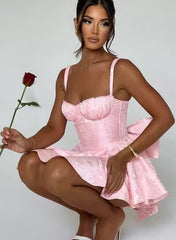 Pink Spaghetti Straps Short Satin Homecoming Dresses with Bows