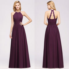 Plum Halter Chiffon A-Line Bridesmaid Dress
