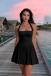 Sexy Black Sleeveless Halter Corset Mini Homecoming Dress