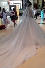 Luxurious Long Sleeves Lace Long Wedding Dress with Rhinestone