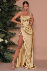 One-Shoulder Sleeveless Mermaid Evening Dress with Slit