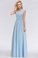 Sky Blue V-Neck Chiffon A-Line Bridesmaid Dress