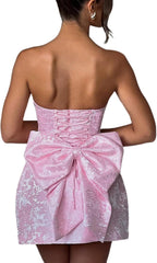Pink Strapless Satin A-line Homecoming Dress with Bow