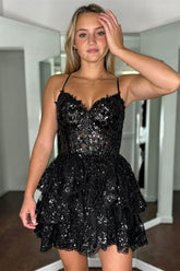 Black Sparkly Sweetheart Tulle Lace Homecoming Dress