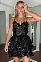 Black Sparkly Sweetheart Tulle Lace Homecoming Dress