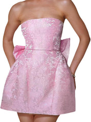 Pink Strapless Satin A-line Homecoming Dress with Bow