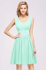 Mint Green V-Neck Chiffon A-Line Bridesmaid Dress