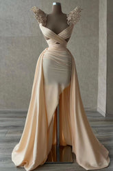 Gorgeous V-Neck Sleeveless Mermaid Evening Dress with Sequins and Slit