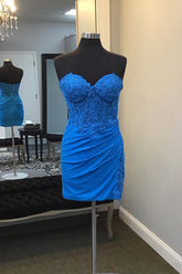 Glitter Royal Blue Corset Tight Short Homecoming Dress with Lace