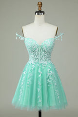 Mint Backless Short Homecoming Dress with Appliques