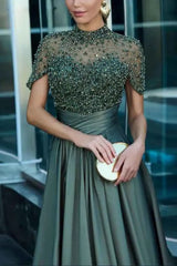 Elegant Beaded A-line Long Formal Dress with Pockets