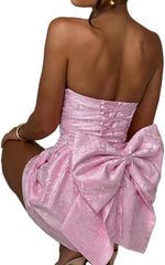 Pink Strapless Satin A-line Homecoming Dress with Bow