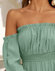 Boho Off-the-Shoulder Long Sleeves High Waist Formal Dress