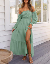 Boho Off-the-Shoulder Long Sleeves High Waist Formal Dress