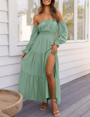 Boho Off-the-Shoulder Long Sleeves High Waist Formal Dress