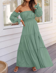 Boho Off-the-Shoulder Long Sleeves High Waist Formal Dress