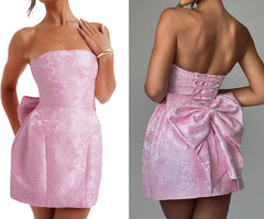Pink Strapless Satin A-line Homecoming Dress with Bow