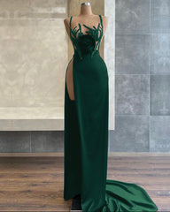 Black Spaghetti-Strap Mermaid Evening Dress with Beadings Sequins and Slit