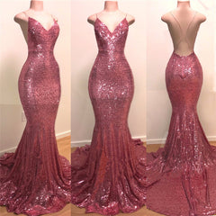 V-Neck Sequin Mermaid Evening Dress