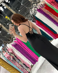 Black Spaghetti Strap Evening Dress Gown with High Slit