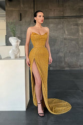 Sweetheart Sequins Mermaid Long Evening Dress with Split