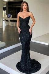Black Prom Dress Evening Dress V-Neck with Sequins