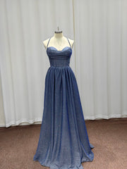 Fashion A-Line Sweetheart Sleeveless Spaghetti Prom Dresses with Sequins Split Side