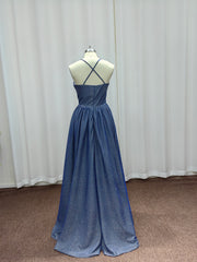 Fashion A-Line Sweetheart Sleeveless Spaghetti Prom Dresses with Sequins Split Side