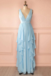 Beautiful A-line V-neck Chiffon Floor-length Formal Dress with Ribbons