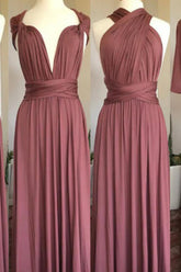 Dusty Pink Multiway Ruffles A-Line Bridesmaid Dresses Long