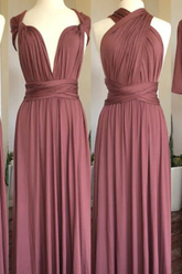 Dusty Pink Multiway Ruffles A-Line Bridesmaid Dresses Long