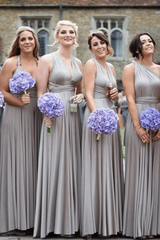Silver Multiway Infinity Ruched Sleeveless Bridesmaid Dress with Floor-Length