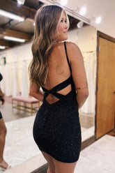 Black Bodycon Homecoming Dress with Rhinestones