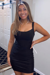 Black Scoop Neck Bodycon Homecoming Dress