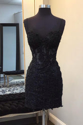 Black Sweetheart Bodycon Homecoming Dress with Lace Appliques