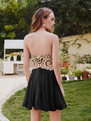 Black Sweetheart Chiffon A-Line Short Bridesmaid Dress Back View
