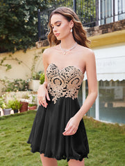Black Sweetheart Chiffon A-Line Short Bridesmaid Dress Bodice Detail