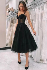 Black Sweetheart Tulle A-Line Homecoming Dress with Corset Bodice