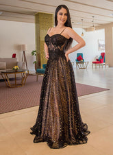 Black Sweetheart Tulle A-Line Long Prom Dress with Corset Bodice