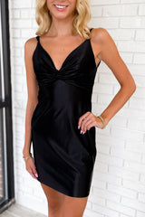 Black V-Neck Bodycon Homecoming Dress with Ruching