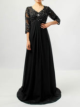 Black V-Neck Chiffon Empire Long Mother of the Bride Dress