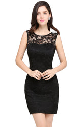 Short Mermaid Scoop Neck Lace Knee Length Formal Dress