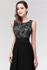 Long Scoop Neck Off The Shoulder Chiffon Formal Dress with Appliques Lace