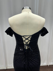 27DRESS Black Off-the-Shoulder Mermaid Sequined Evening Dresses with Slit