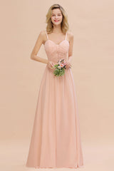 Blush Sweetheart Chiffon A-Line Long Bridesmaid Dress