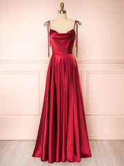 Burgundy Cowl Neck Satin A-Line Long Bridesmaid Dress