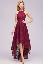 Burgundy Halter Lace A-Line Homecoming Dress