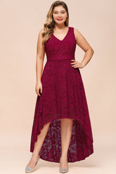 Burgundy V-Neck Lace A-Line Homecoming Dress