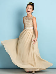 Champagne Scoop Neck Chiffon A-Line Flower Girl Dress