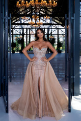 Champagne Sweetheart Sheath Long Prom Dress with Slit